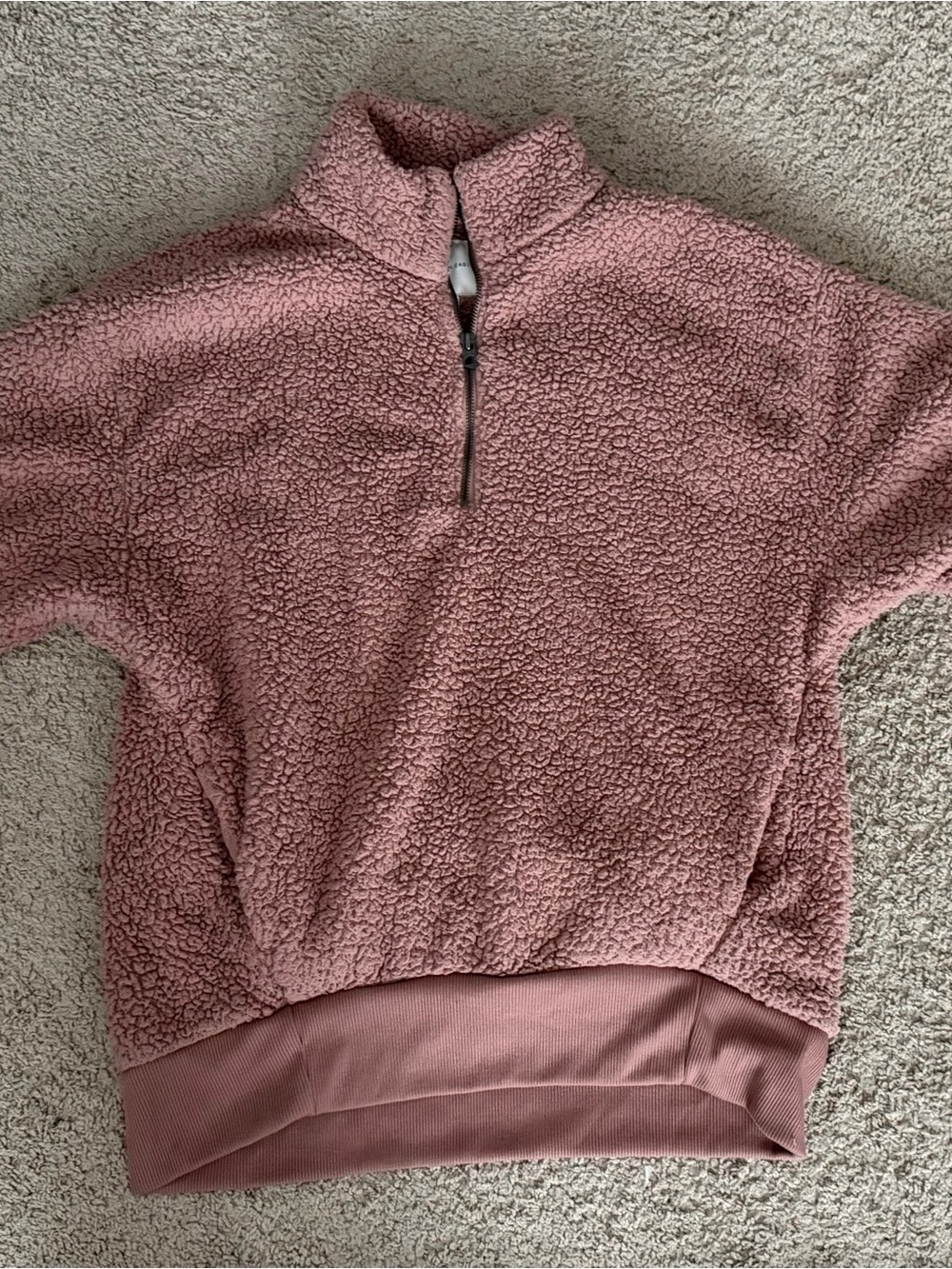 American Eagle Outfitters Dusty Rose Sherpa Quarter-Zip Pullover